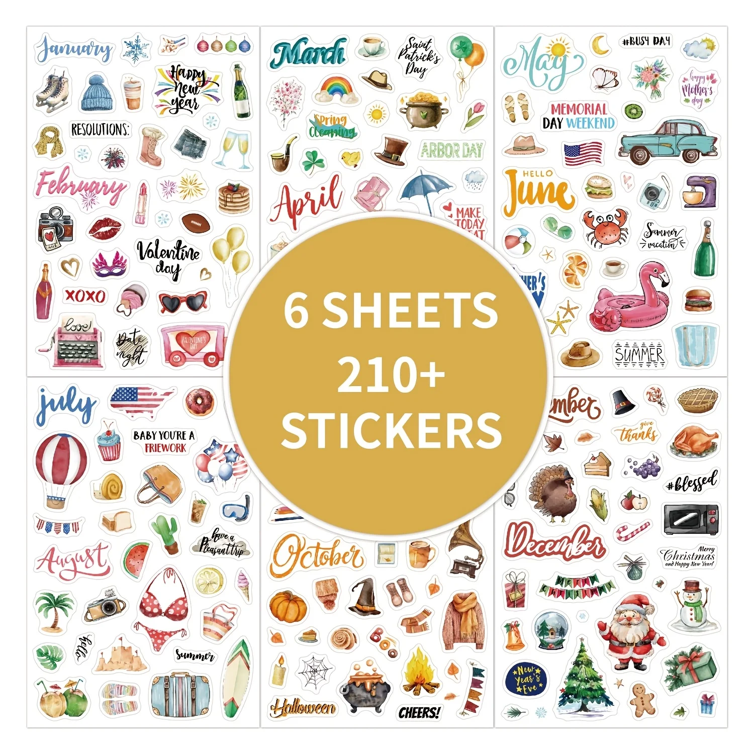 210+ Stück selbstklebende Vintage-Glitzerpapier-Aufkleber, geeignet für Scrapbooking, Tagebücher, Planer – unregelmäßige Formen Image