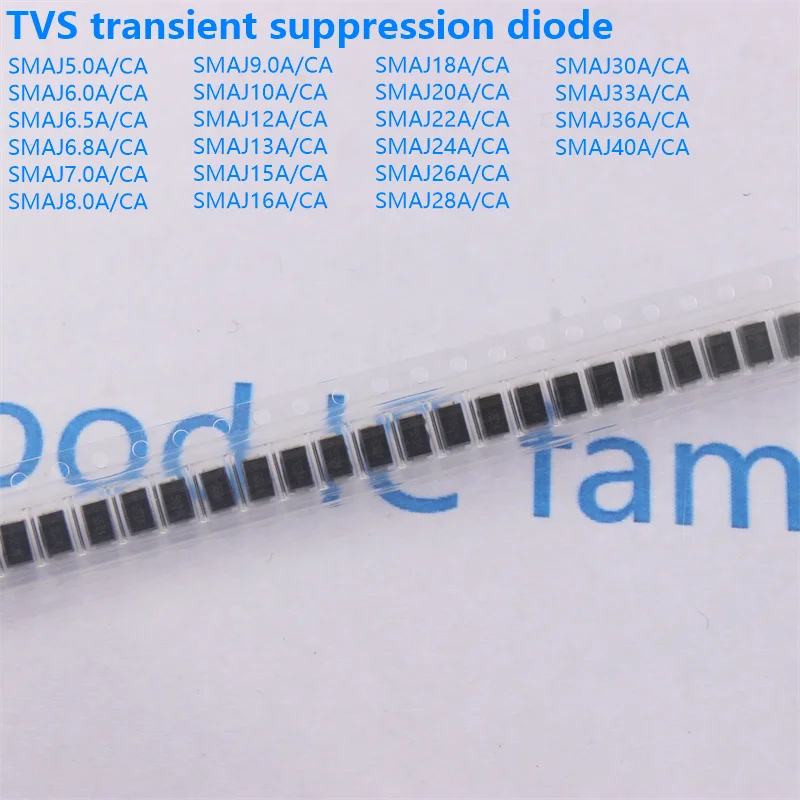50 Stück TVS Transient Suppression Diodes SMAJ5.0CA SMAJ6.5CA SMAJ6.8CA SMAJ10CA 12CA 15CA 18CA 24CA 30CA 33CA SMAJ36CA SMAJ40CA Image
