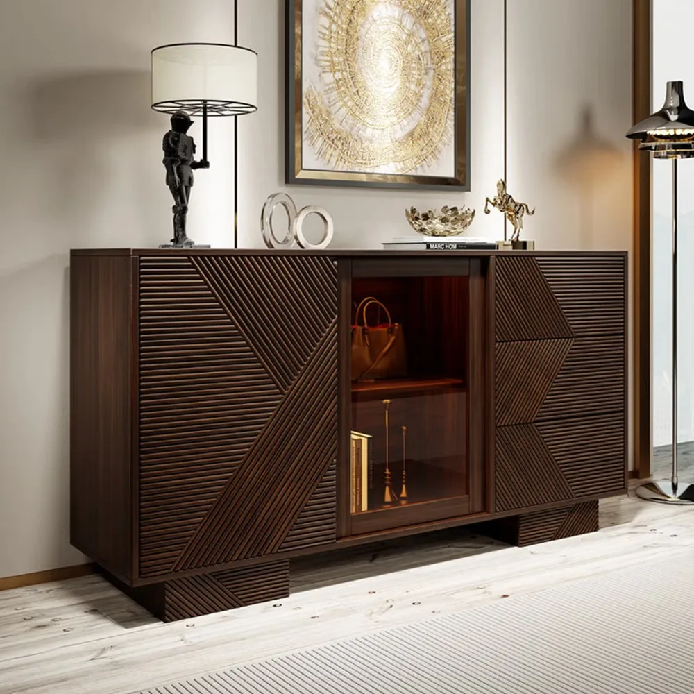 1,5m Walnussfarbenes Sideboard im Italienischen Minimalistischen & Neuen Chinesischen Stil Massivholz-Schiebetür-Weinschrank für Esszimmer & Flur