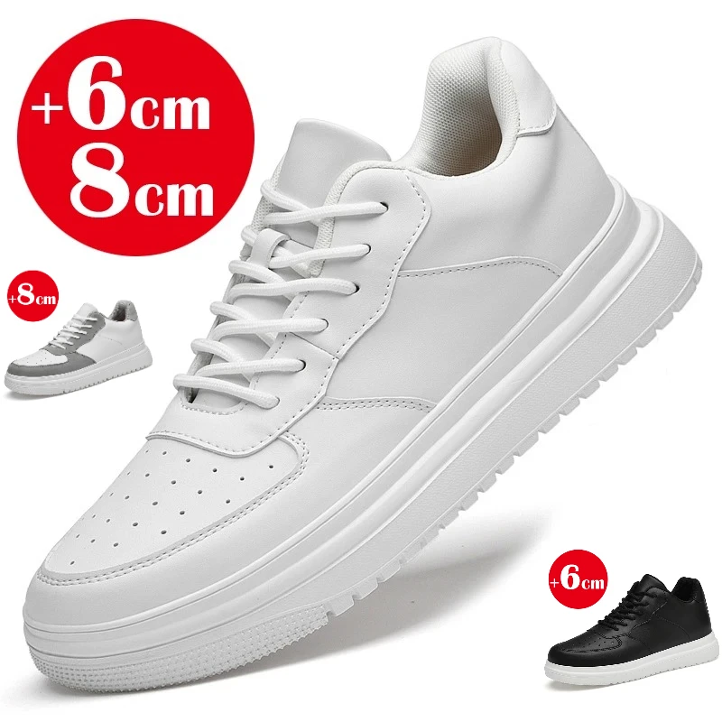 2026 Neue Höhenerhöhende Schuhe für Herren 8cm Unsichtbare Erhöhung Sneakers Weißes Leder Sport Zapatillas De Hombre Große Größe 46