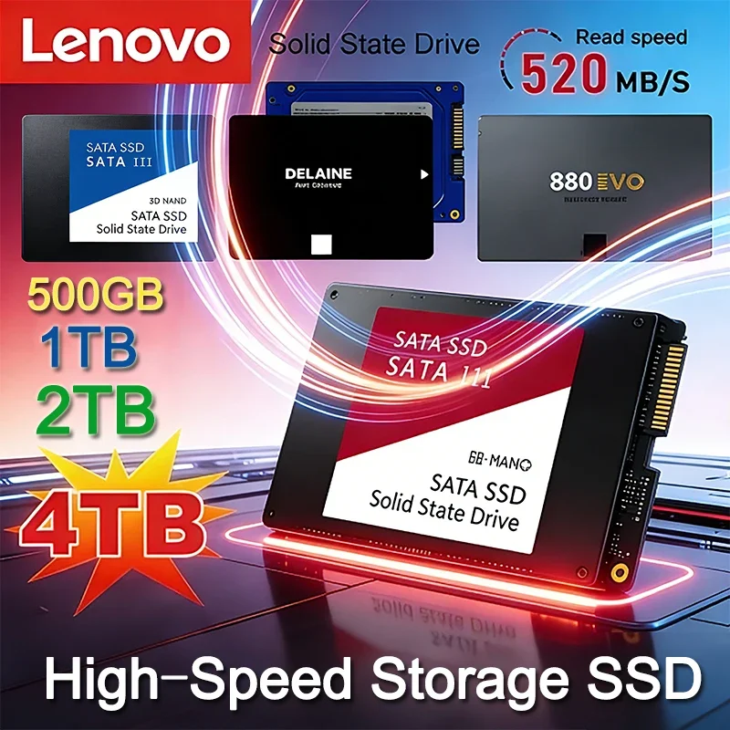 Lenovo 4TB Solid-State-Drive (SSD) Hochgeschwindigkeits-Festplatte 500GB 1TB 2TB Interne HDD SATA3 2,5 Zoll für Laptop, Mikrocomputer, Desktop Image