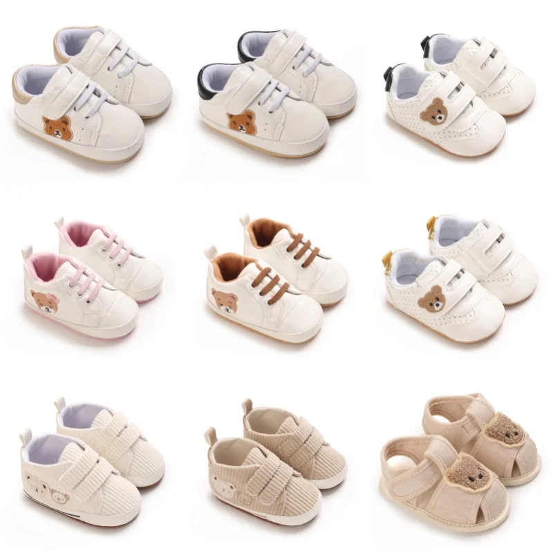 Baby-Sneaker mit Bären-Stickerei für Jungen und Mädchen, Lauflernschuhe für Kleinkinder, weiche Sohle, atmungsaktiv, lässige Baby-Schuhe, 0–18 Monate