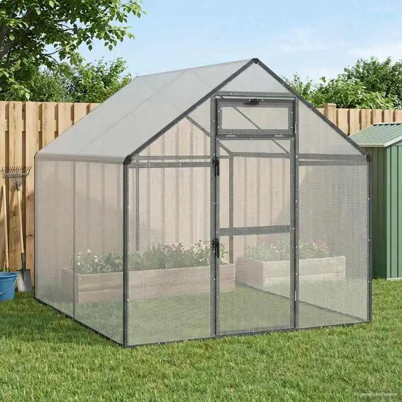 Anthrazitfarbener Vogelkäfig 181,5x221x173,5cm Wetterfestes Außengehege Stabiler Drahtvogelkäfig mit Schloss und Fenster für Gartennutzung Image