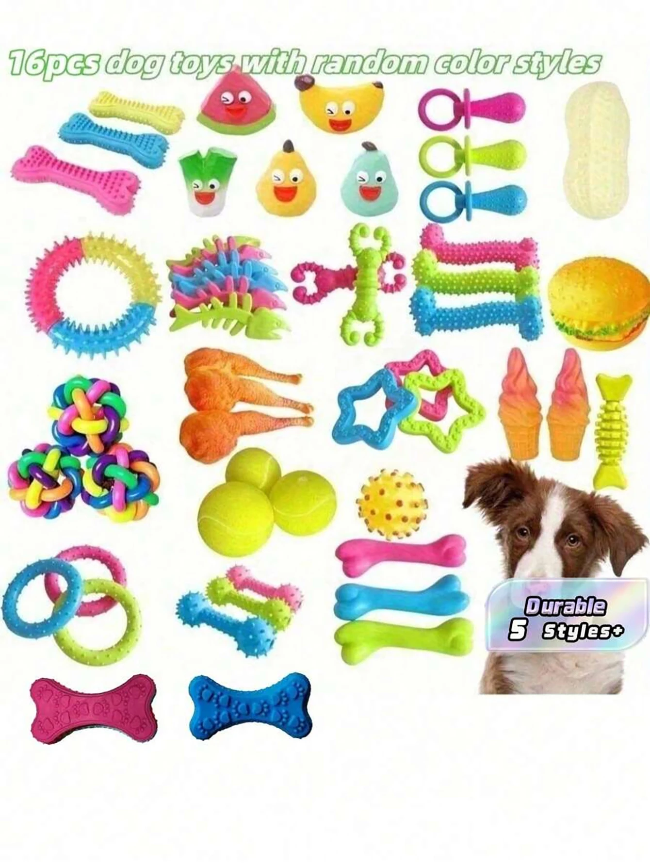 16-teiliges Langlebiges Kauspielzeug-Set - Atmungsaktive Interaktive Trainings-Kauspielzeuge für Frühling und Sommer im Freien, Erhältlich in Verschiedenen Formen, Texturen, Kunststoffmaterialien, Image