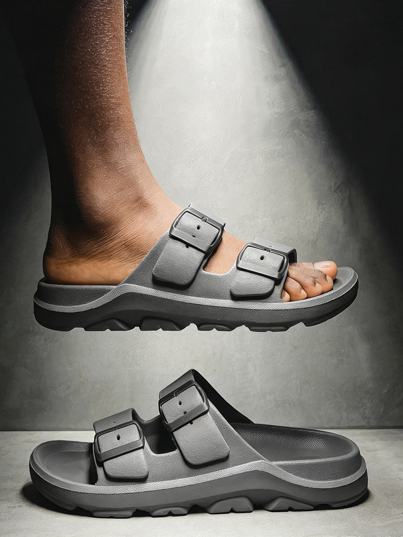 Neue Herren-Mules für Frühling und Sommer, Retro Casual Slip-On Schuhe, EVA Einteilige Offene Zehenpartie mit Doppelriemen und Schnalle, Dicksohlige Pantoffeln, Strandpantoffeln