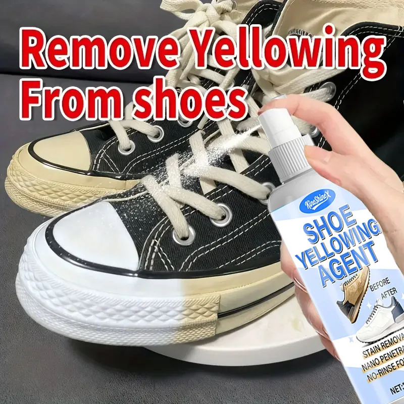 Schnell wirkende Schuhvergilbungsentfernung – Gelbfärbung entfernen, Schuhpflege – Turnschuhe, Sportschuhe, Segeltuchschuhe, weiße Schuhe, gelb drehen
