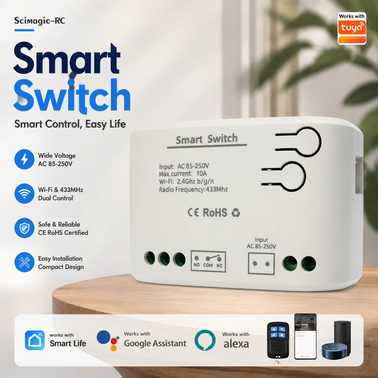 1-Kanal Drahtloses Schaltmodul Relais AC DC 7-32V 85-250V 12V 24V 220V APP Fernbedienungsschalter Alexa Google Home SmartLife für Tuya Image