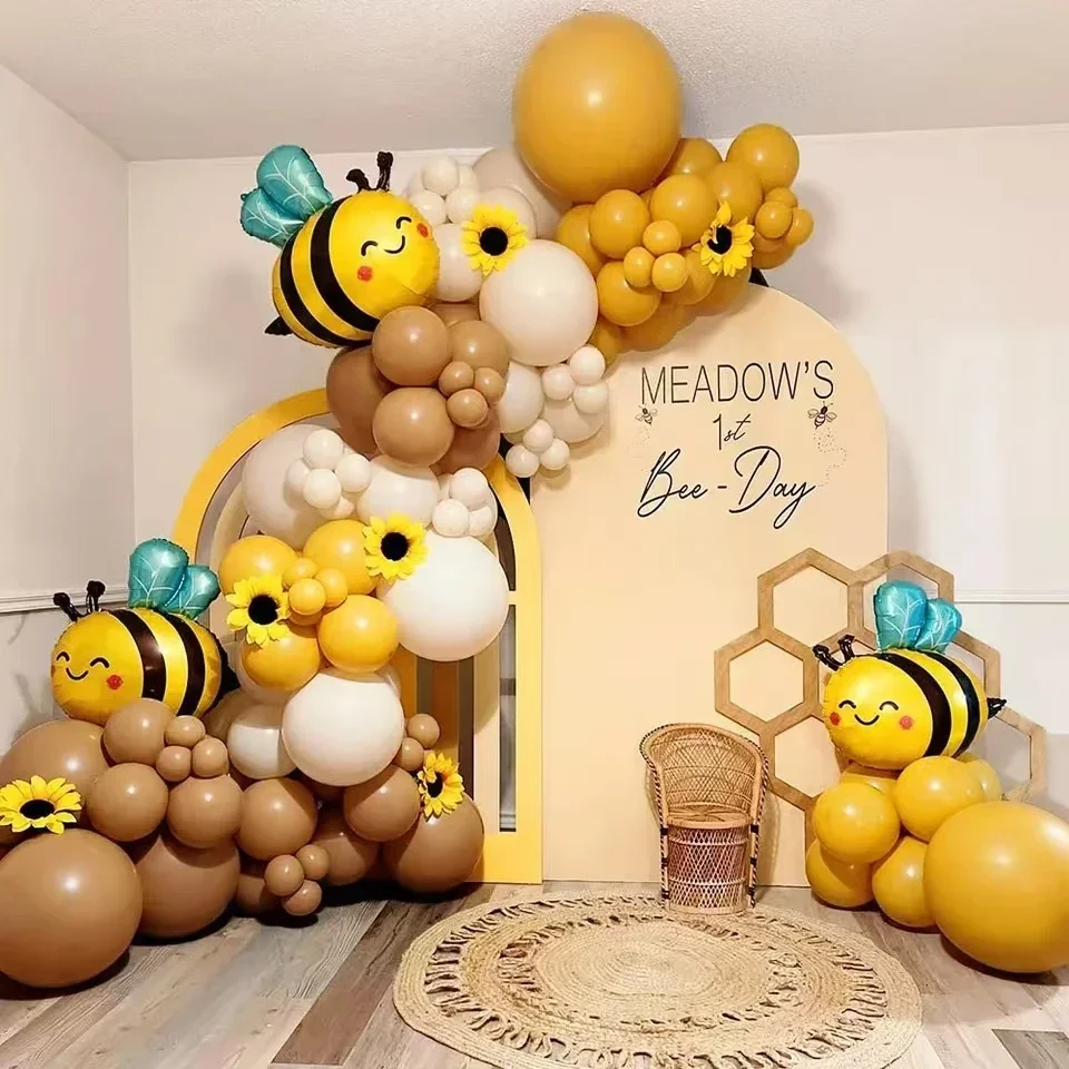 129-teiliges Bienen-Themen-Ballonset Gelb-Schwarzer Ballonstrauß für Geburtstagsfeier Babyparty Hochzeit Festival Innen- und Außendekoration Image