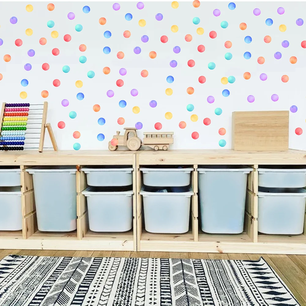Aquarell Regenbogen Polka Dot Wandaufkleber Baby Kinderzimmer Kinderzimmer Boho Dot Wandtattoo Spielzimmer Schlafzimmer Vinyl Dekor