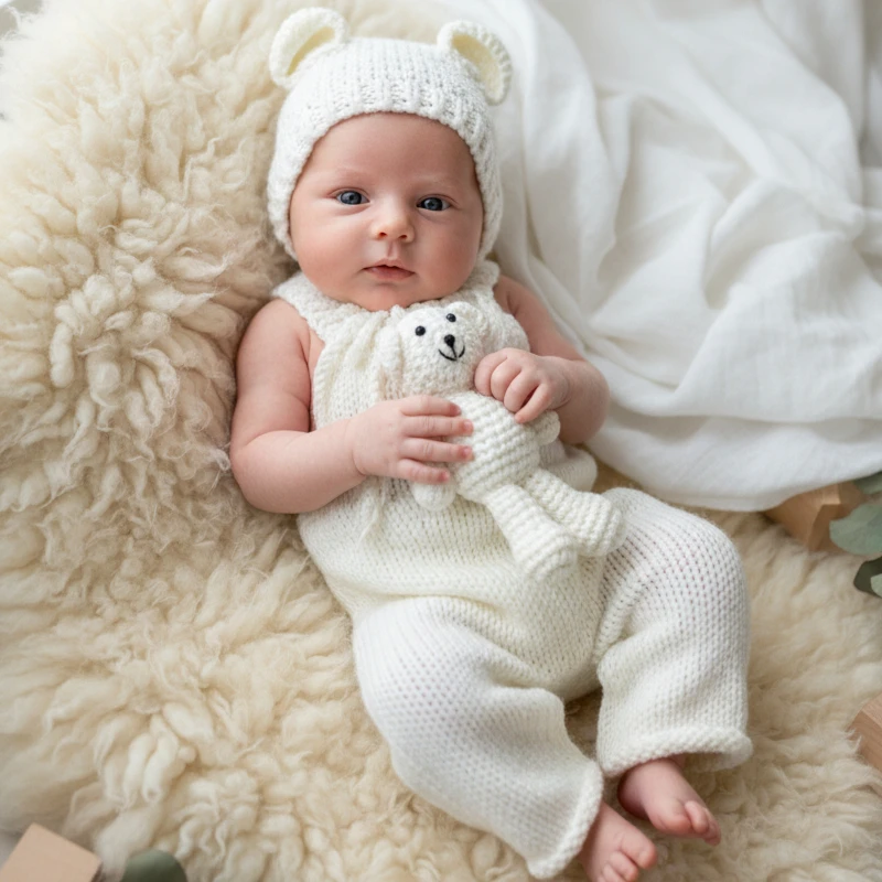 3 teile/sätze Neugeborenen Fotografie Kleidung Hand-gewebt Strampler Hosen Bär Hut und Bär Puppen Dekor Requisiten Baby Foto-shooting Outfits Image