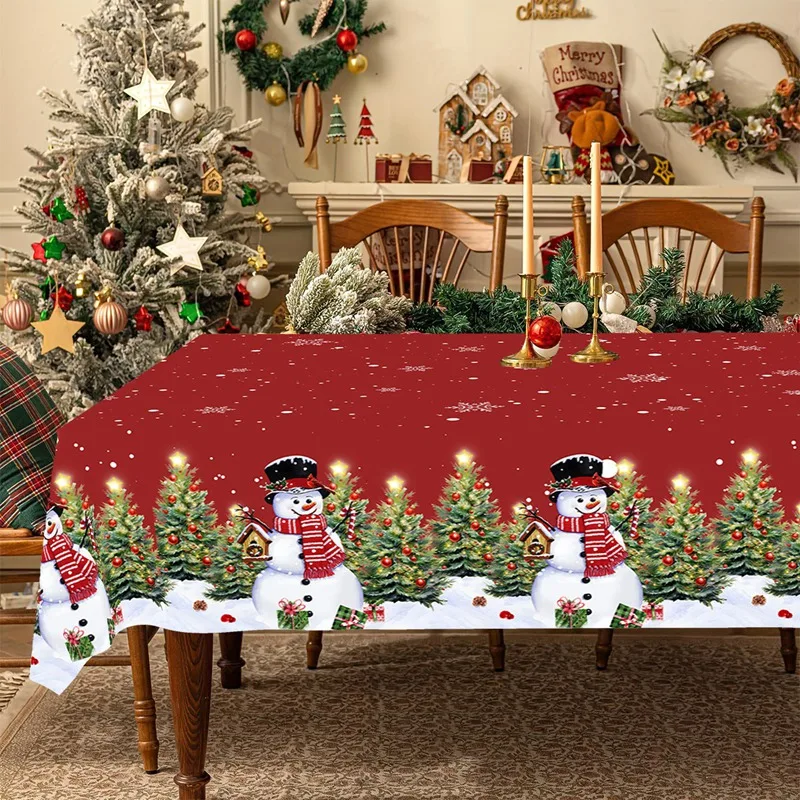 Rustikale Weihnachtstischdecke, Neujahr 2026, Schneemann-Tischdecke, Weihnachtsfeier, Tischdekoration für Zuhause, 2025, Weihnachtsgeschenke, Navidad Image