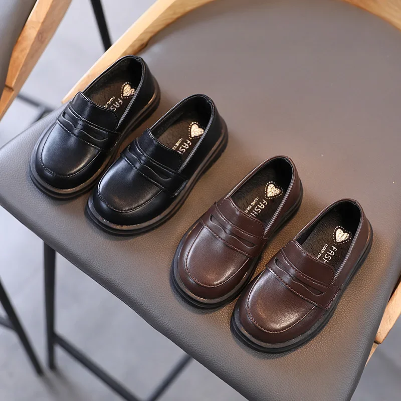 Kinder-Lederschuhe für Jungen und Mädchen, Kinder-Loafer, Slip-on-Schulwohnungen, lässige Turnschuhe für Hochzeit, formelle Anlässe, Party, Größe 21–36