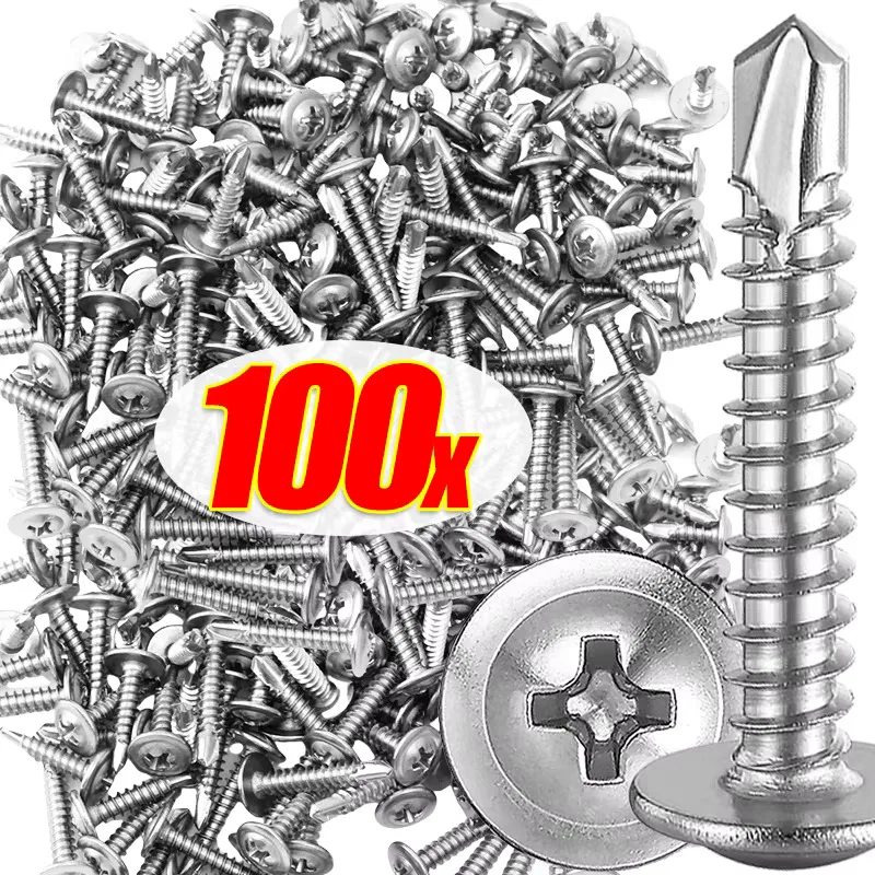 # 8 M4.2 selbstschneidende Blechschrauben, Sechskant-Unterlegscheibenkopf aus Edelstahl 410, hochfeste, schnell schneidende Schrauben, Drehen an Metall Image