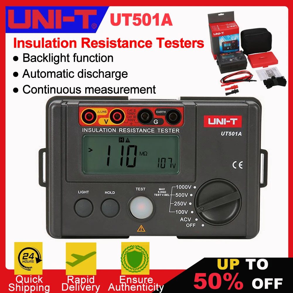 UNI-T UT501A Isolationswiderstandstester 1000 V Megohmmeter 5 GΩ Ohmmeter Professionelles digitales Ohmmeter Elektrisches Megometer Image