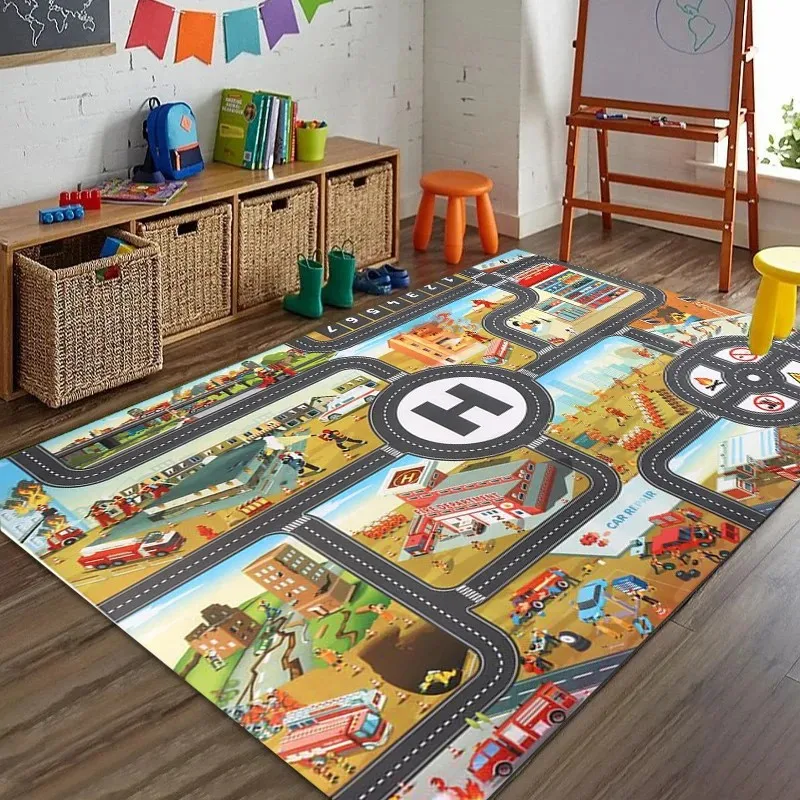 VIKAMA Stadtverkehr-Spielmatte Kinder-Straßen-Teppich Rutschfester Teppich für Spielzeugautos Spielzimmer Schlafzimmer Heim-Dekoration Image