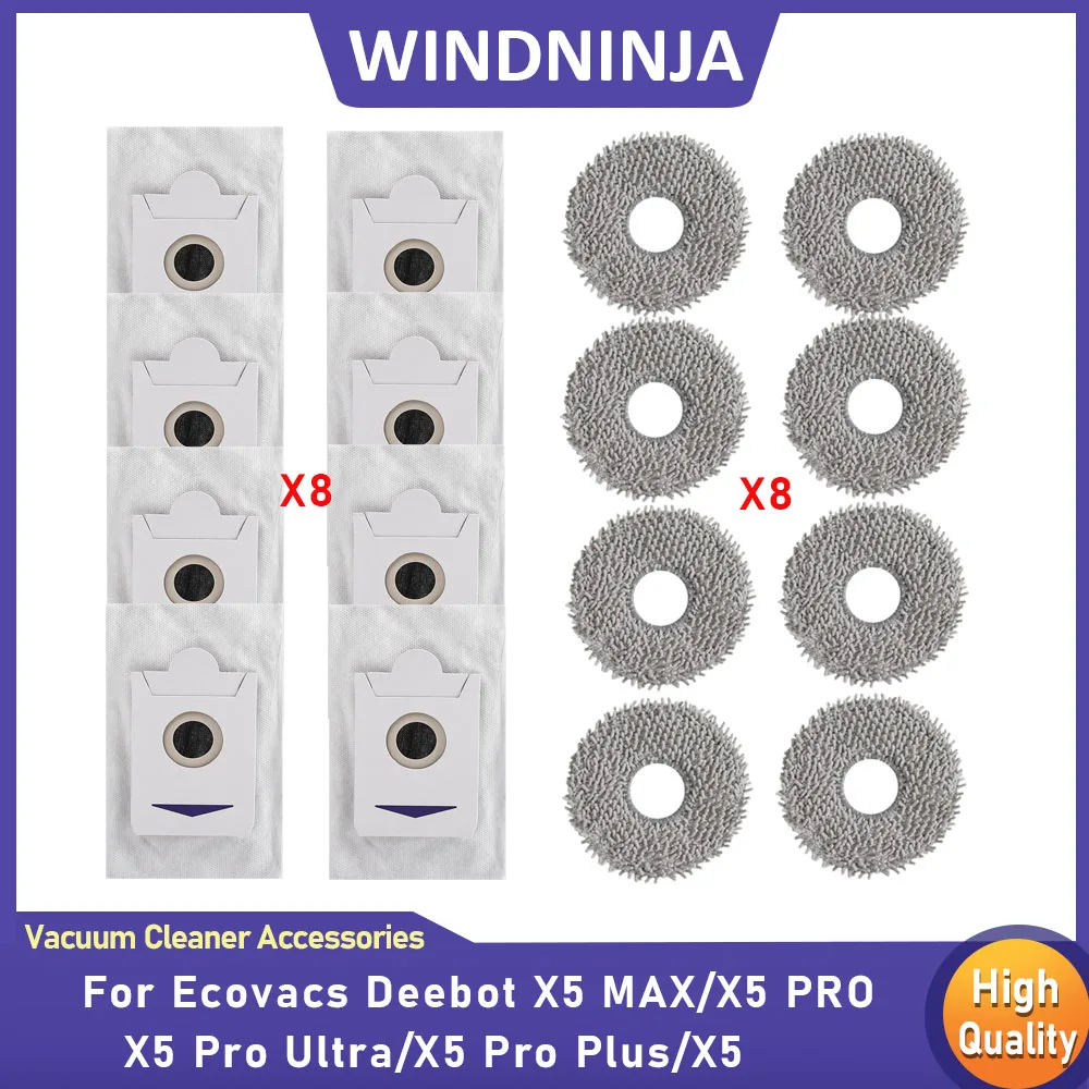 Passend für Ecovacs Deebot X5/X5 MAX/X5 PRO/X5 Pro Ultra/X5 Pro Plus Roboterstaubsauger Zubehör Staubbeutel Wischtücher Ersatzteile Image