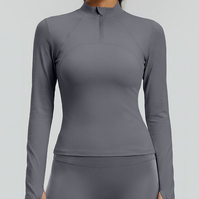 Women's pilates top Yoga Shirts Yoga Tops Stand Collar Skin Friendly Lightweight Comfortable Quarter Zipper Long Sleeve Sports Solid Color Top For Gym Workout Running Fitness Slim Activewear