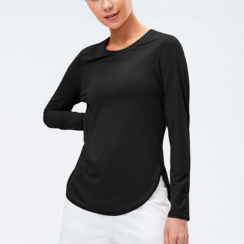 Women's pilates top Yoga Shirts Workout Tops Crew Neck Skin Friendly Lightweight Comfortable Mesh Long Sleeve Sports Solid Color Top For Gym Workout Running Fitness Activewear
