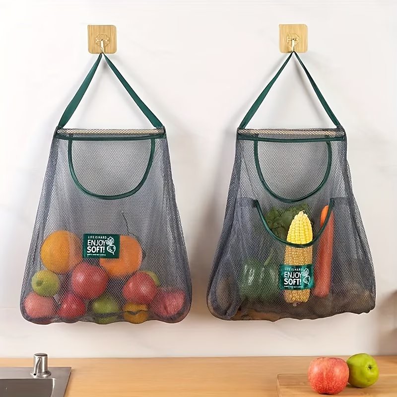 Space-Saving Hanging Kitchen Storage Bag, Ventilated Mesh Produce Pouch, Portable Handheld Organizer, Sturdy Reusable Net Bag For Storing Fruits, Veggies, Garlic And Ginger, Household Kitchen Storage