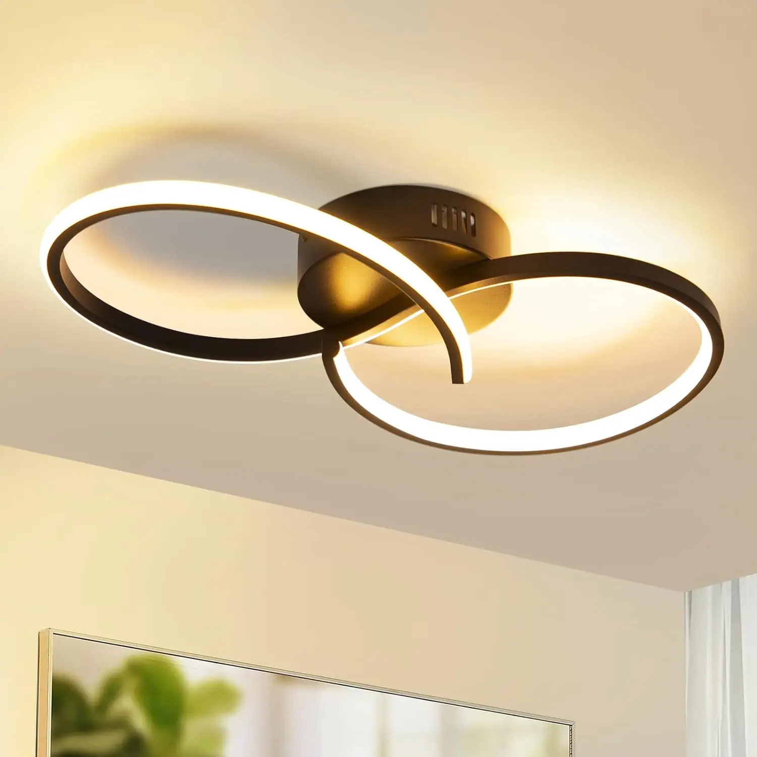 Plafonnier pour salon, lampe de plafond pour chambre à coucher : Lampe moderne pour salon, noire, 12W, design moderne, lampe de chambre à coucher, éclairage intérieur 3000K, lampe de cuisine, lumière