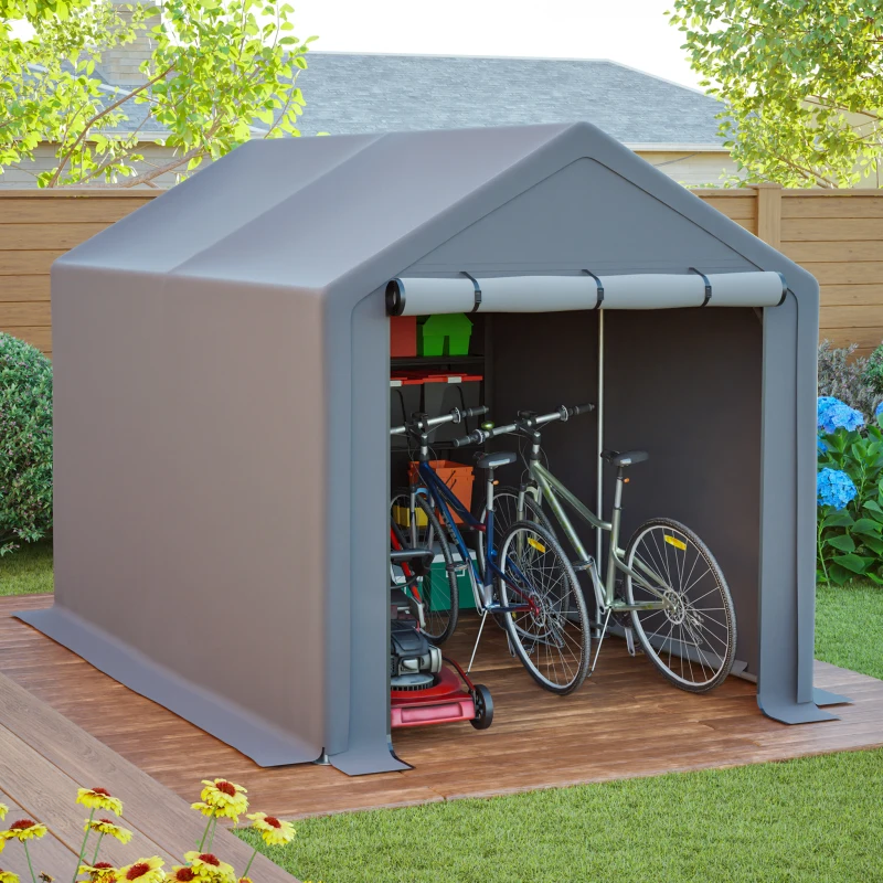 Abri à outils/garage pour vélos/abri de jardin/tente de jardin 296x190x200cm. Structure en acier, gris foncé, idéale pour le rangement des vélos, des outils de jardinage et des accessoires – parfaite