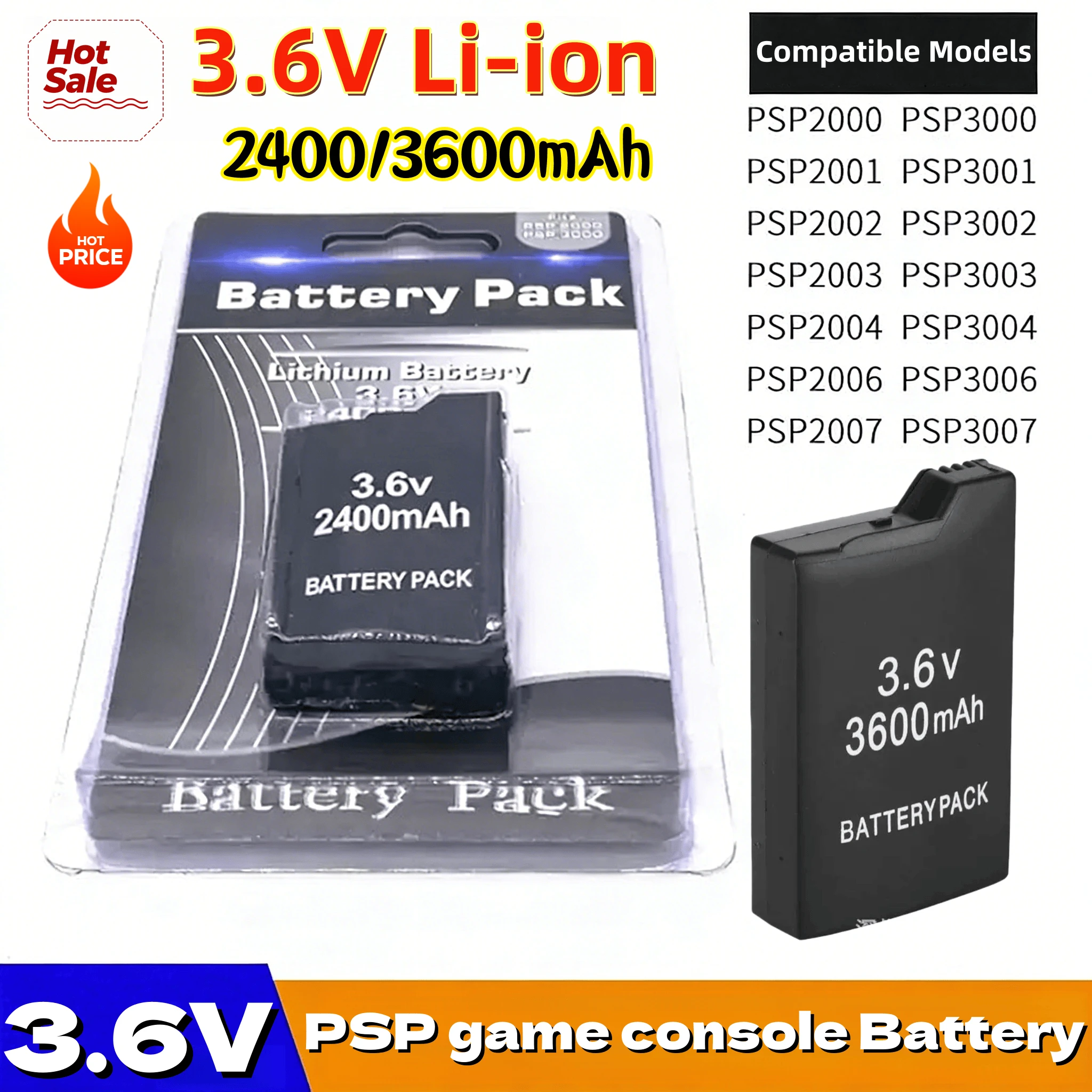 3600/2400mAh PSP2000 Handheld Game Console Backup Lithium Battery Pack for PS Lite PSP-2000 PSP-3000 PSP-3004 Batteries