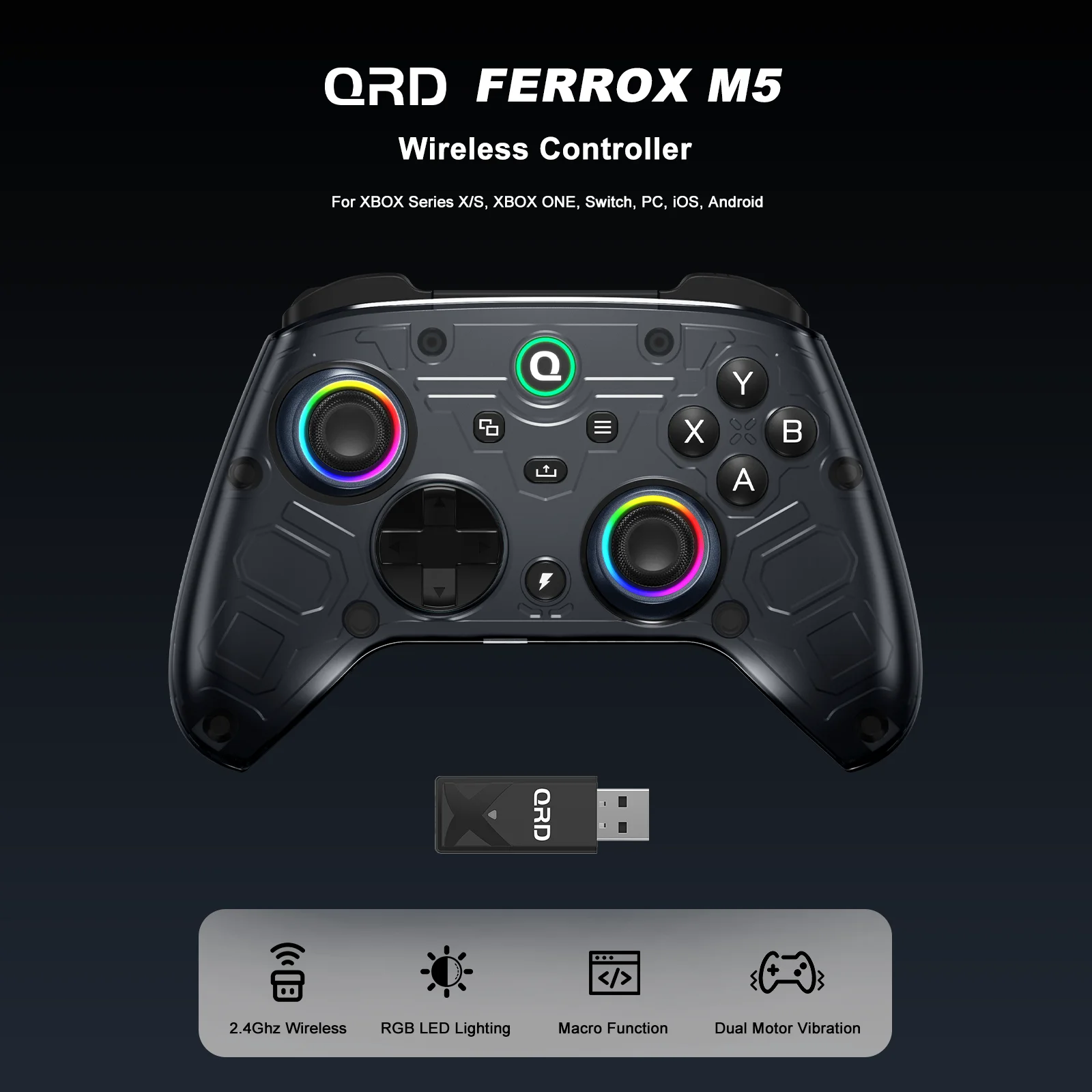 QRD FERROX M5 2.4Ghz Xbox Gaming Controller Wireless Gamepad for Xbox Series X/Xbox Series S/Xbox One with Hall Effect Joystick
