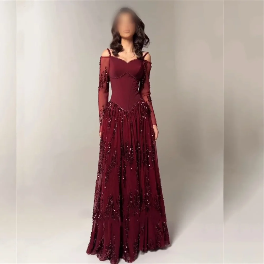 Customized Charming Prom Elegant Party Dress Off-the-shoulder A-line Long Dresses Bespoke Occasion Sequined Formal Evening