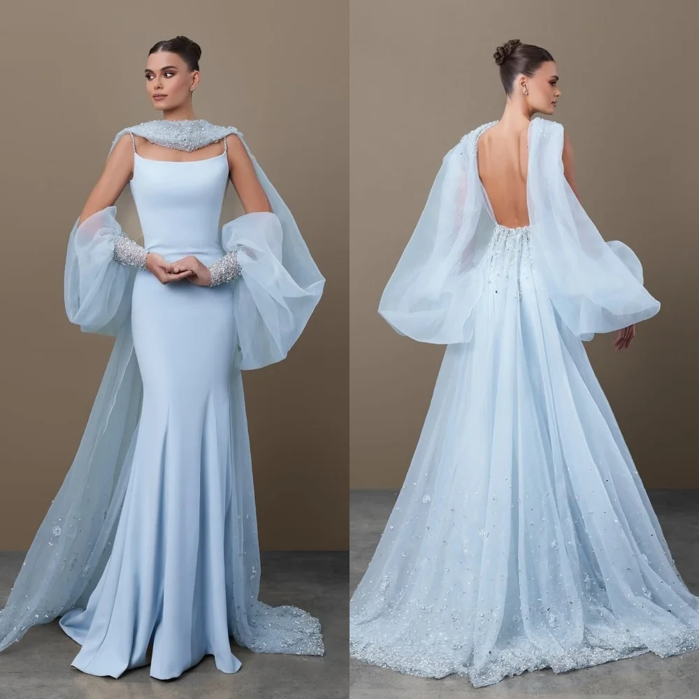 Customized Jersey Sequined Beading Mermaid High Collar Long Dresses Bespoke Occasion Exquisite Fashion Formal Evening