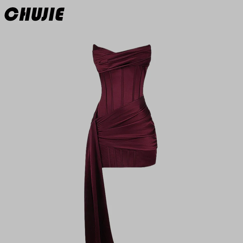 Mermaid Pleated Plum Graduation Dress Hot Sale Homecoming Dresses For Teen Strapless Sweet 15 16 Mini Evening Prom Party Gowns