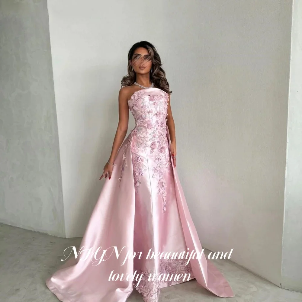NFYN Pink A-Line Special Occasion Dress Appliques with Pleats Formal Dresses Gown Sleeveless Strapless Evening Dress Customized
