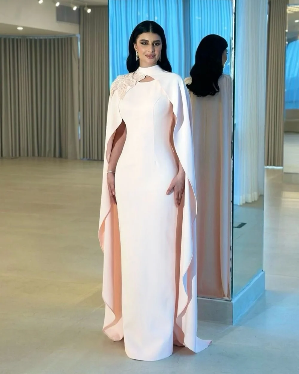 Customized Jersey Applique Straight High Collar Long Dresses Bespoke Occasion Evening Elegant Chinese Style Formal