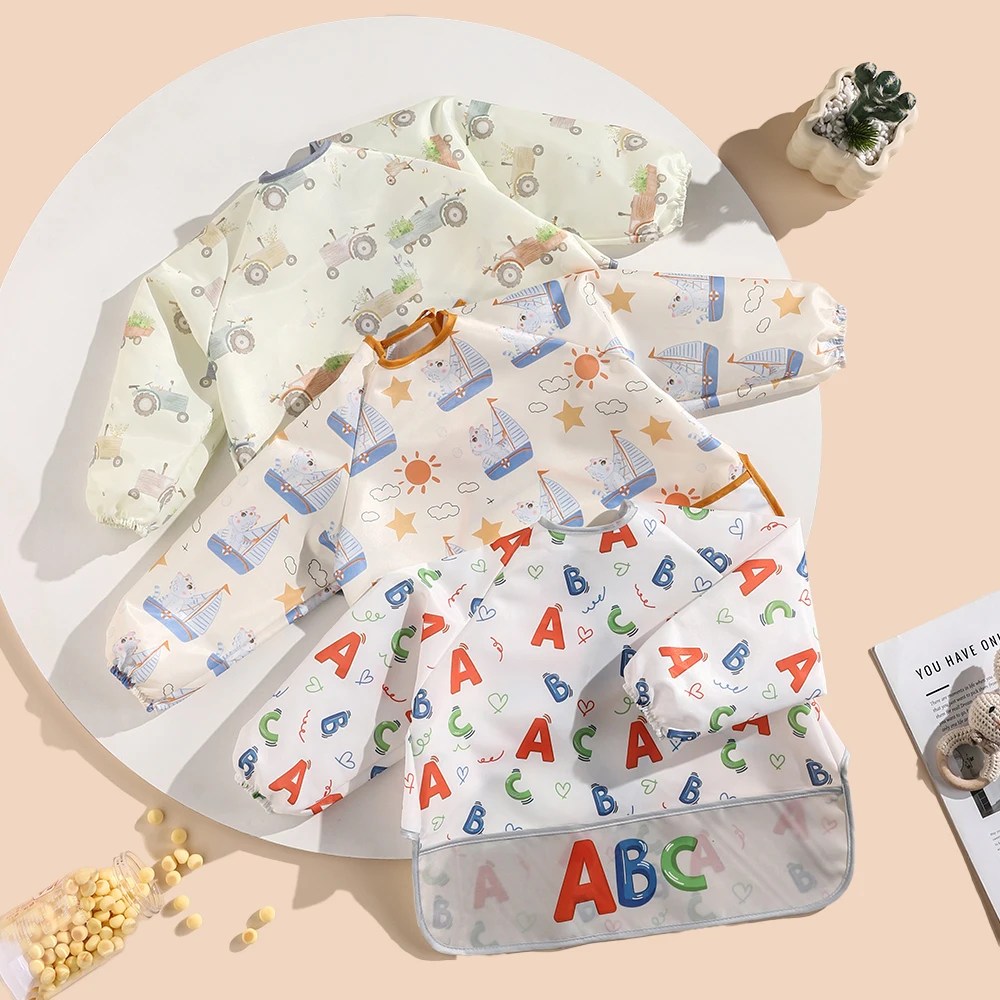 1 pièce Bavoirs imperméables à manches longues pour bébé et enfant, Tablier d