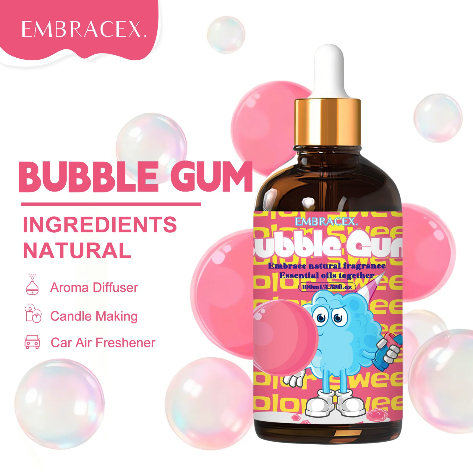 Huile essentielle de bubble-gum 100 ml, soin du corps, soin de la peau, huile de massage, parfum sucré, huile parfumée, fabrication de bougies, cadeau pour femme, parfum
