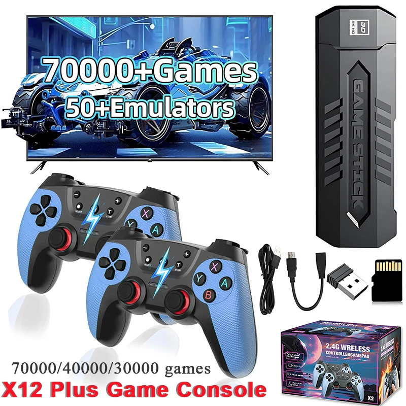 Manette de jeu rétro X2 avec 128 Go, 70000/30000+ jeux, contrôle sans fil, console de jeu vidéo portable pour TV, compatible PS1/N64/GBA, cadeau de Noël