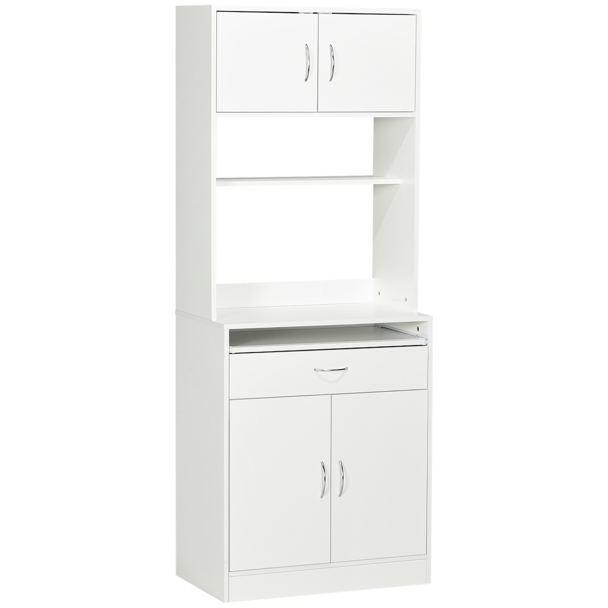 HOMCOM Küchenschrank Buffet Sideboard 4 Türen Schublade Mikrowellenablage & Tablett 70x40x180 cm Weiß Image