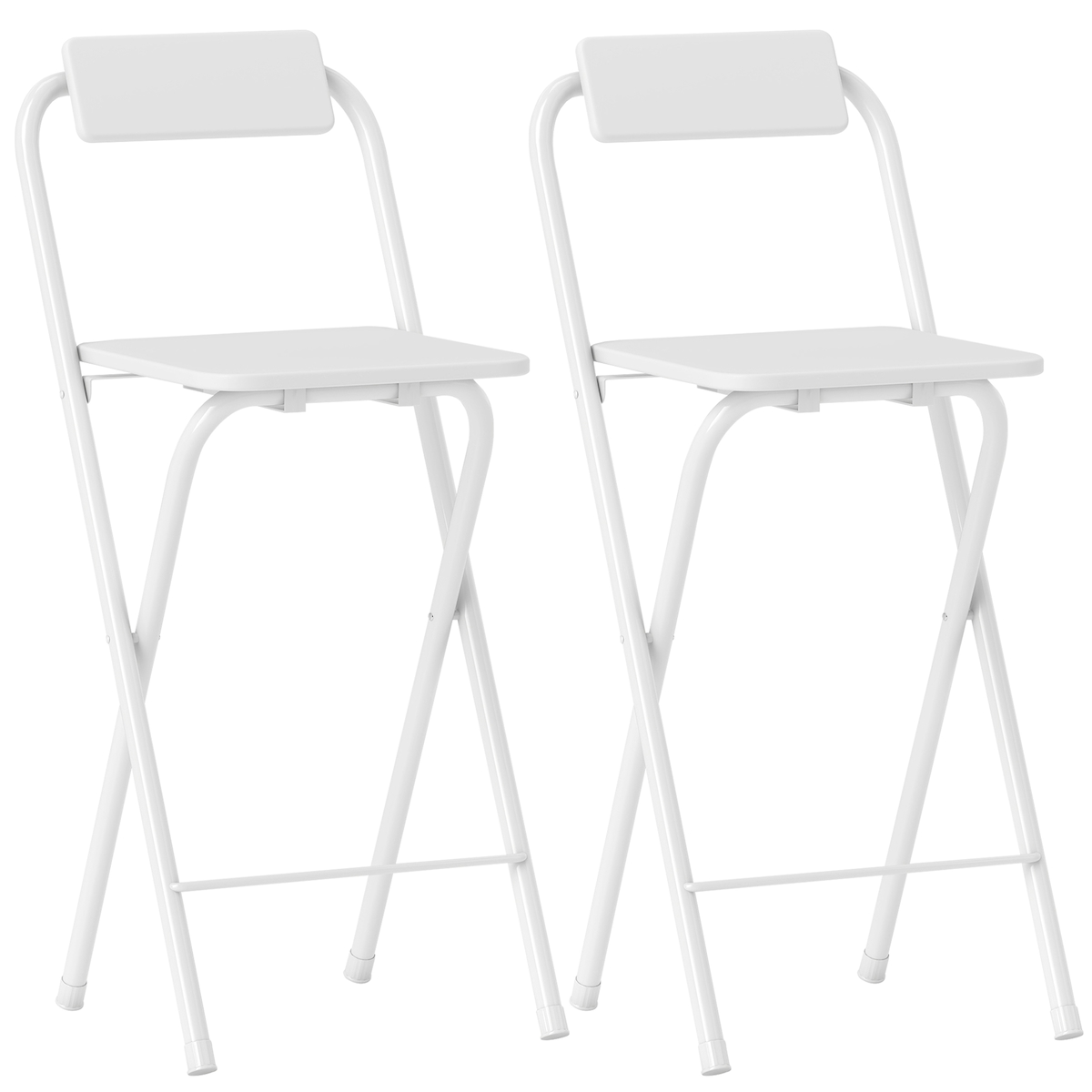 HOMCOM Set aus 2 klappbaren Barhockern mit Rückenlehne, Fußstütze und Stahlgestell für Esszimmer oder Theke, weiß Image