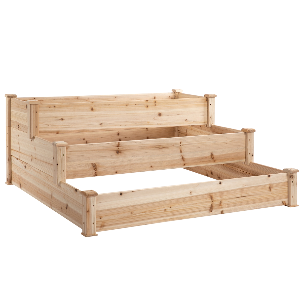 Outsunny Großes 3-stufiges Outdoor-Hochbeet aus Holz im Leiter-Design — 120x120x56 cm (Natur) Image