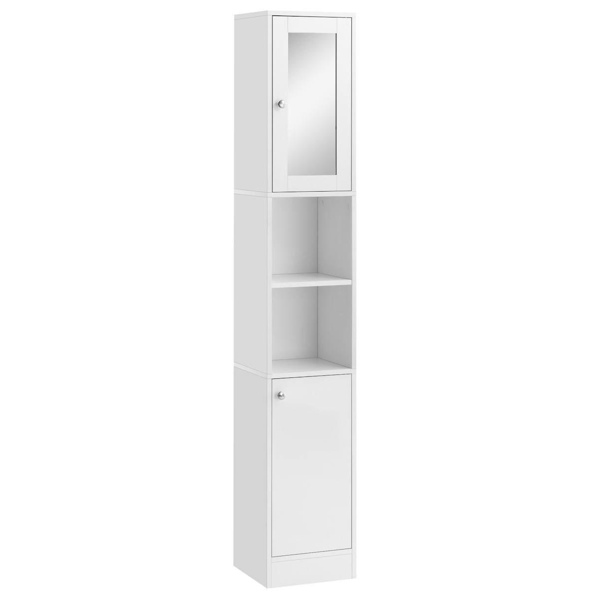 kleankin Badezimmerschrank hoher freistehender Hochschrank Spiegel verstellbare Regalböden Weiß Image