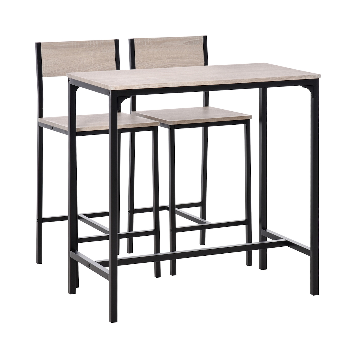 HOMCOM Bar-Set mit Tisch und 2 Hockern im Industrial-Stil, Metallgestell, für Küche und Wohnzimmer, in Natur und Schwarz Image