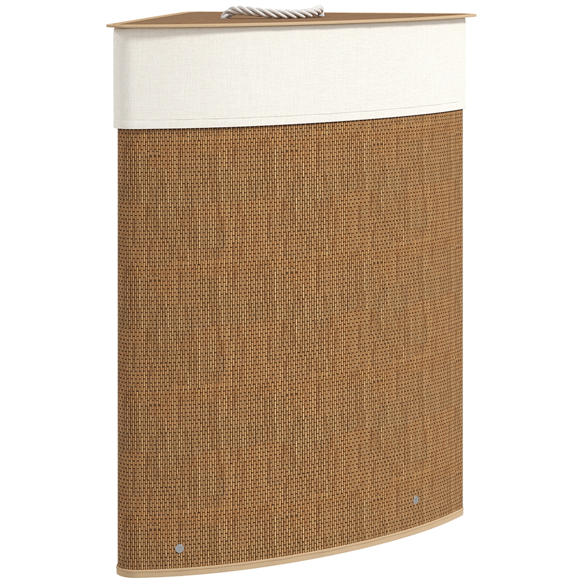 HOMCOM Wäschekorb im Eckdesign, Bambusgeflecht, 55 Liter, Stoffbeutel, Metallrahmen, Braun Image