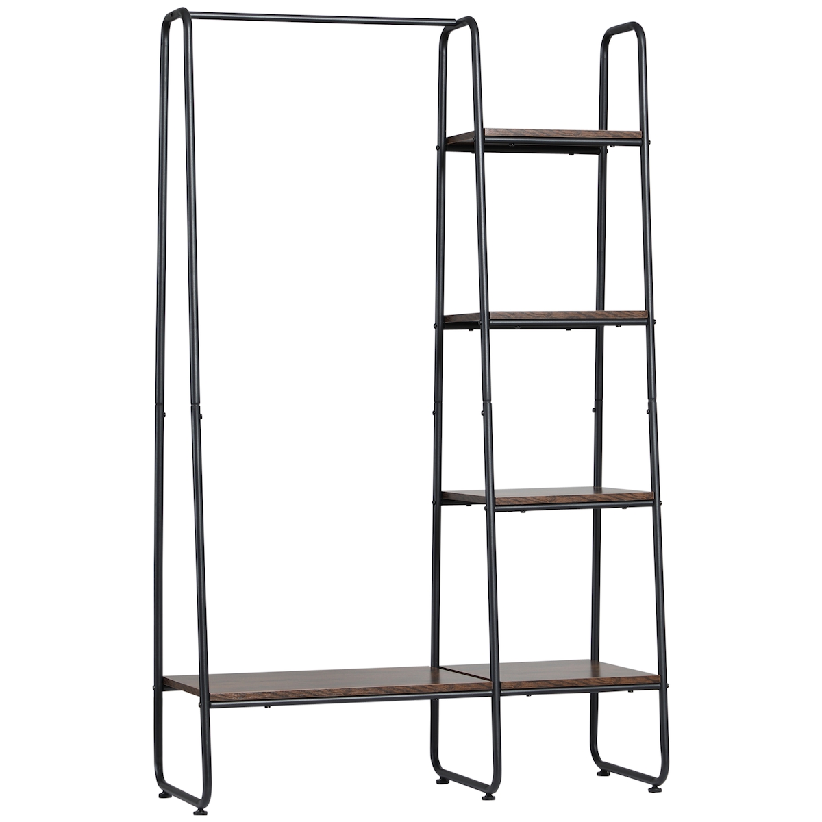HOMCOM Freistehender Industrial Garderobenständer mit Kleiderstange und 5 Regalen, Holz & Stahl, 101 x 39 x 160 cm Image