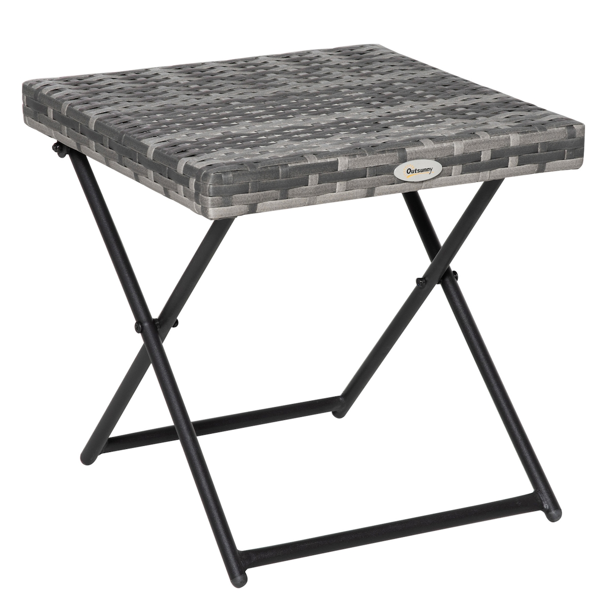 Outsunny Klappbarer Terrassentisch aus PE-Rattan mit gekreuzten Beinen und Stahlgestell für Terrasse oder Balkon, 40 x 40 x 40 cm, grau Image