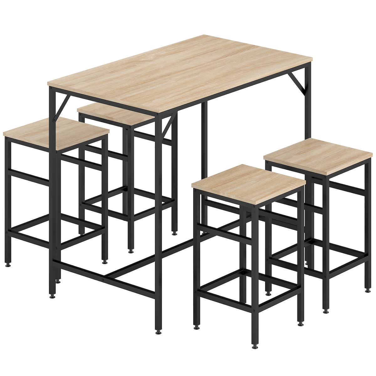 HOMCOM Bar-Set mit Tisch und 4 Hockern: Hochschränke mit Tisch (100 x 60 x 88 cm) und Hockern (32 x 32 x 57 cm) in Schwarz und Eiche Image
