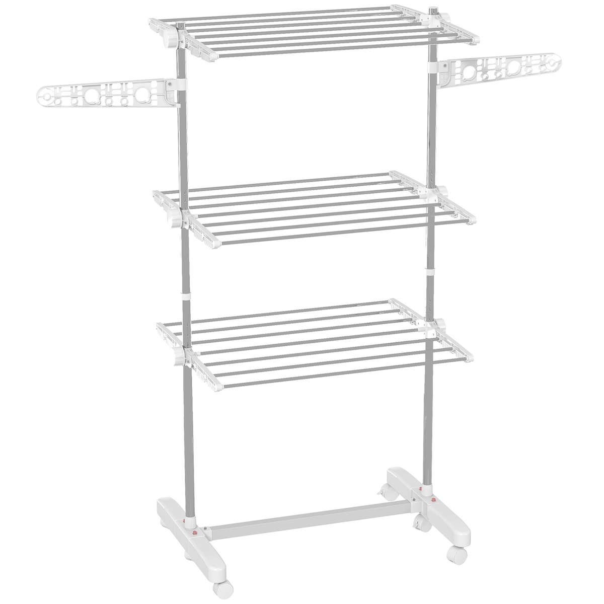 HOMCOM Zusammenklappbarer Wäscheständer mit 3 Ebenen und 6 Rädern aus Edelstahl. 80–142 × 55 × 152 cm Image