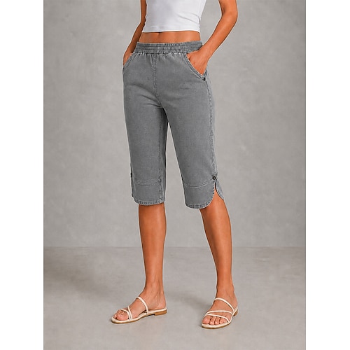 Per donna Jeans Pantaloni capri Gamba larga Chinos Moda Lunghezza al polpaccio Misura del girovita medio Comodità Elasticizzato Vacanza Formale Blu marino Blu chiaro Grigio Estate Primavera