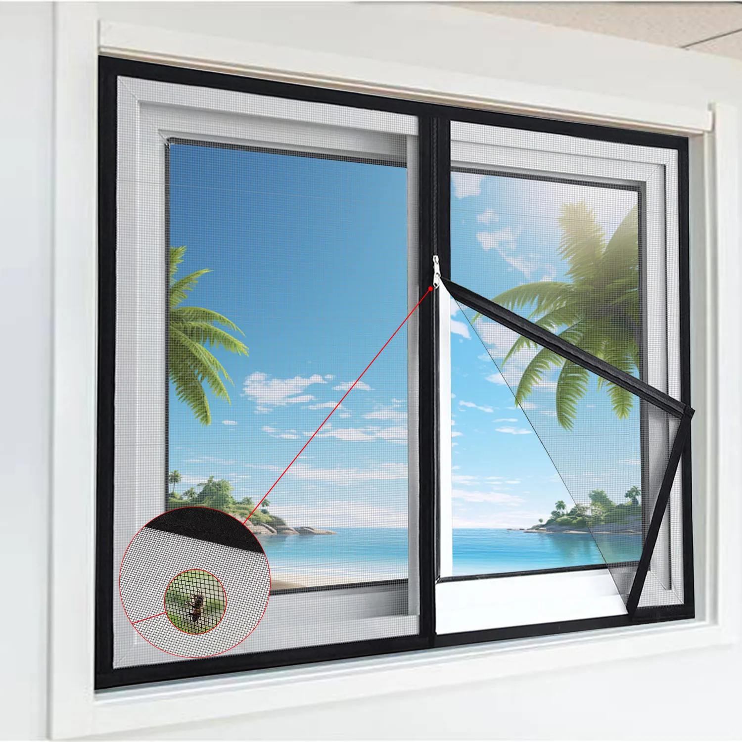 Reißverschluss-Moskitonetz für Fenster, nicht perforiert, unsichtbares Haushalts-Moskitonetz, selbstklebendes Fensterzubehör, verschiedene Größen Image