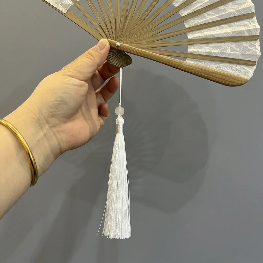 Damen-Faltfächer, doppellagiger Vintage-Handfächer, weißer Spitzefächer, elegant für Partys, Veranstaltungen, Hochzeiten, Dekoration, tägliche Kühlung Image
