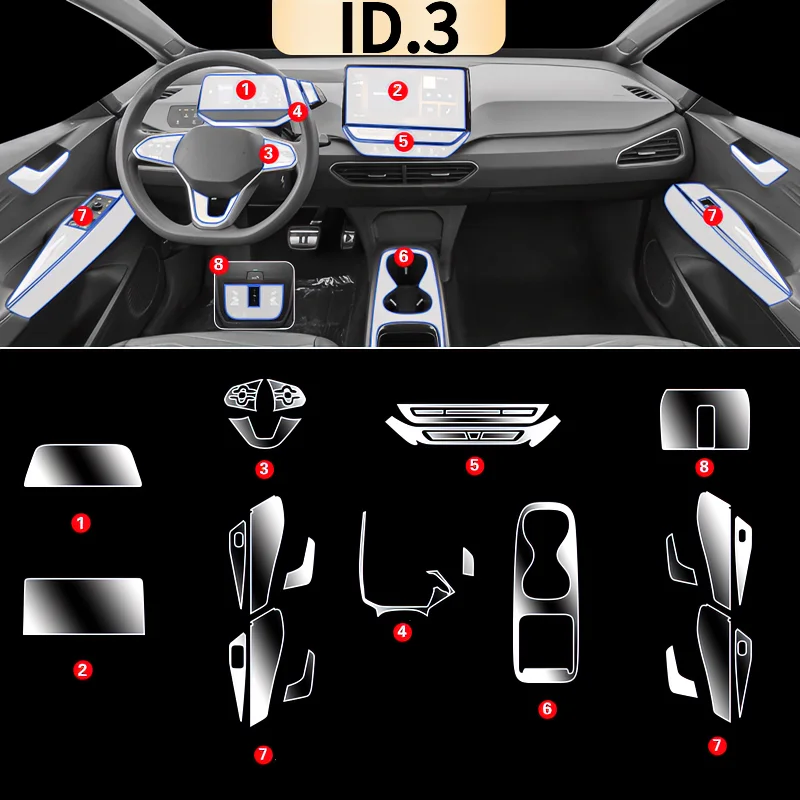 Für Volkswagen ID.3 21-24 Innenraumschutz Armaturenbrett Multimedia GPS-Navigation Transparente Kratzfeste Folie Modifikation Image