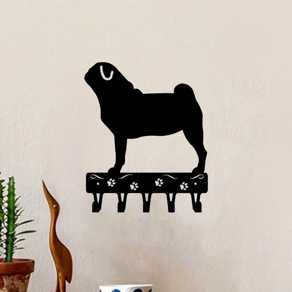 Metall-Wandkunst mit Mops-Motiv als Schlüsselhalter, Eisenhaken Wandmontierte Schlüsselanhänger-Aufbewahrung 6-9 Zoll